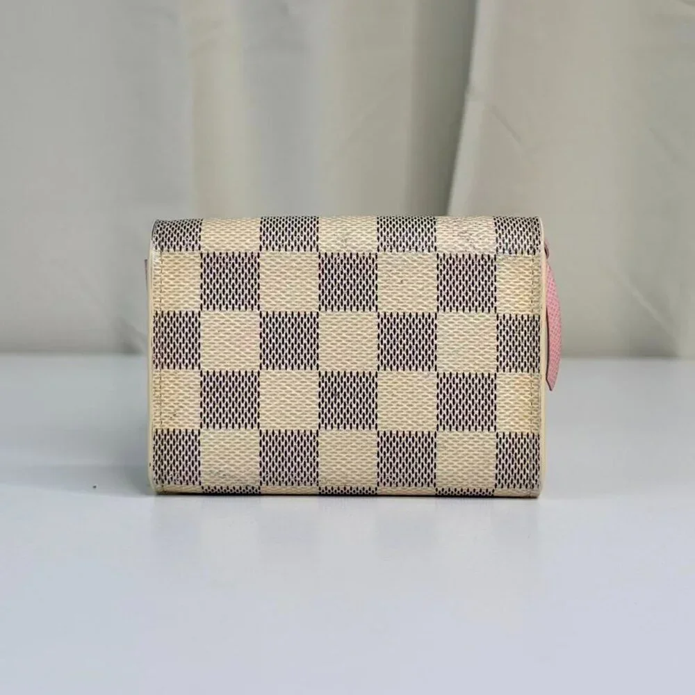Louis Vuitton Damier Azur Wallet with Classic Checkerboard Design and PinkButton